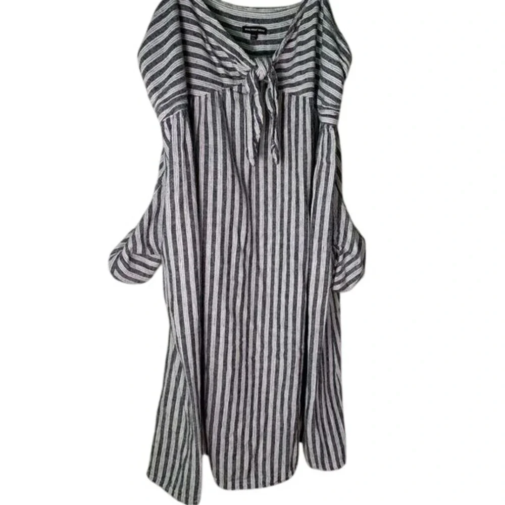 Who What Wear‎ Women Babydoll Striped Linen Blend Midi Dress Size XXL Pockets - Picture 9 of 16